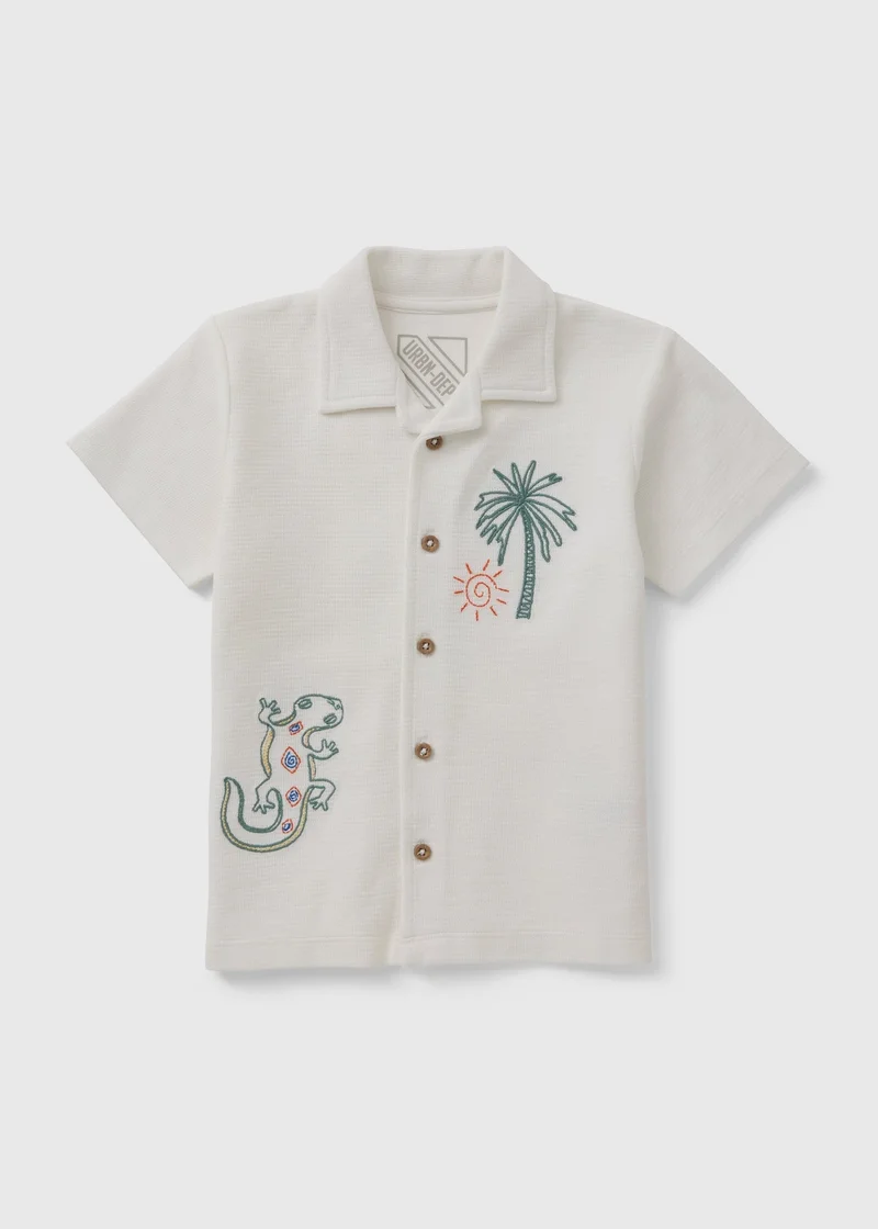 ماتلان Boys Cream Embroidered Gecko Shirt